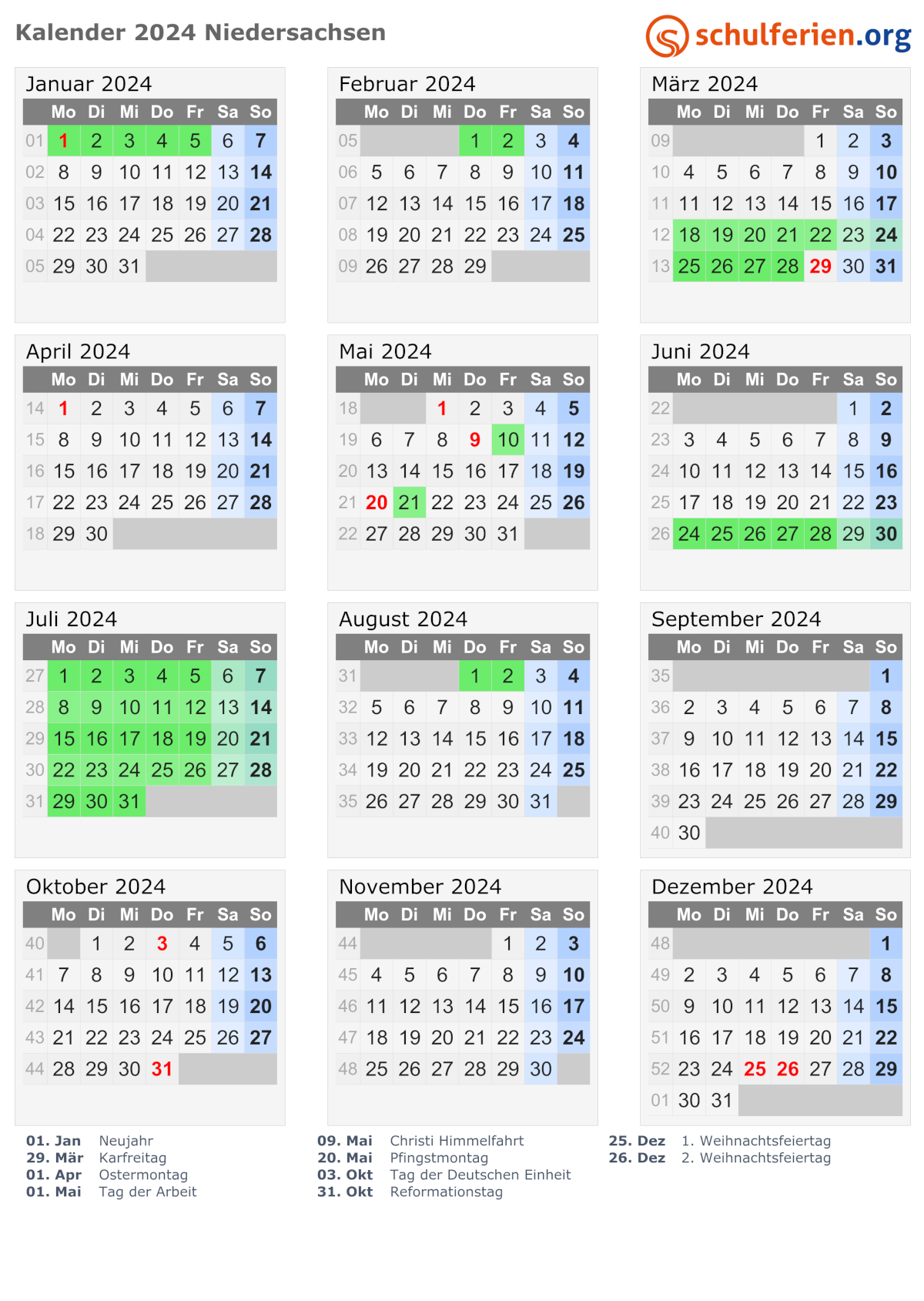 Ferien-Kalender von schulferien.org